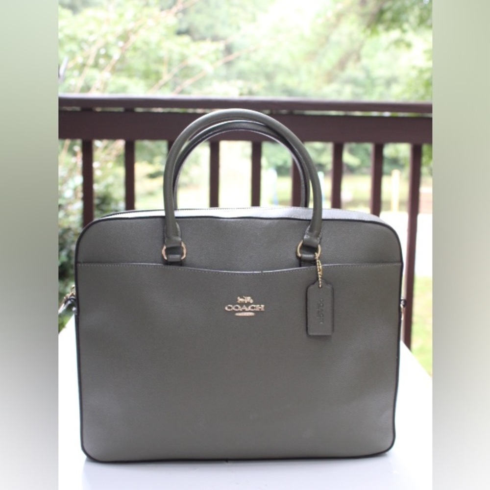 Coach Olive Green Leather Laptop Bag